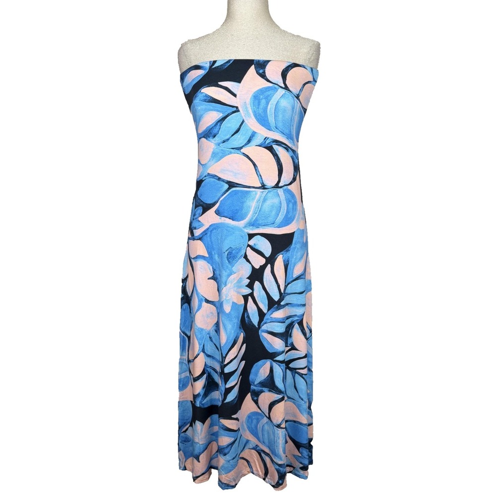 NEW ASOS‎ DESIGN Strapless Maxi Dress Womens 12 Blue Tropical Floral Sundress